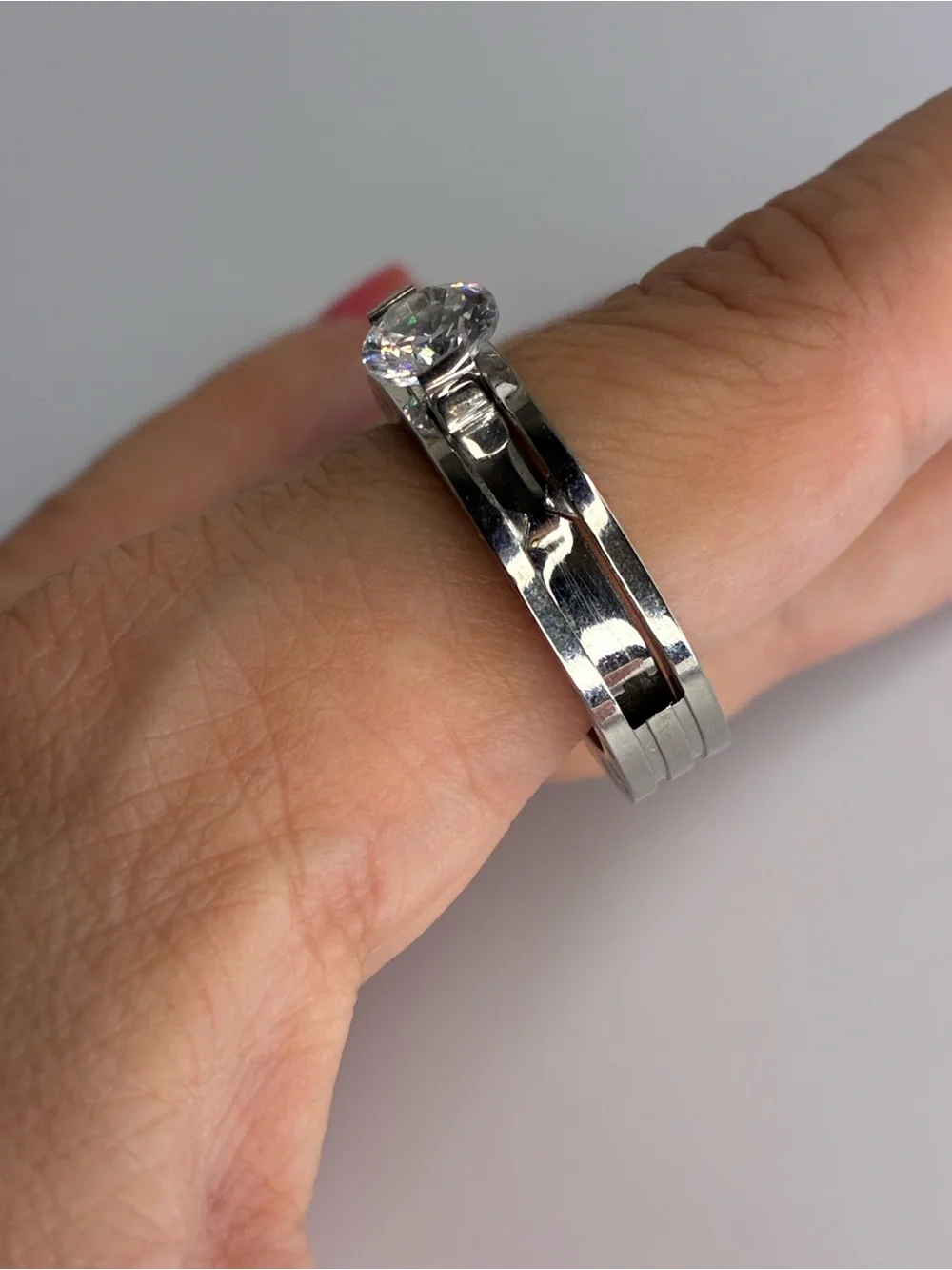 Vintage Silver Solitaire CZ Ring - Size 10
